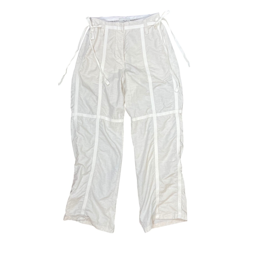 Kijun Taped Pants Cream Off-White Herringbone Side Tie Flawed Womens Small Korea